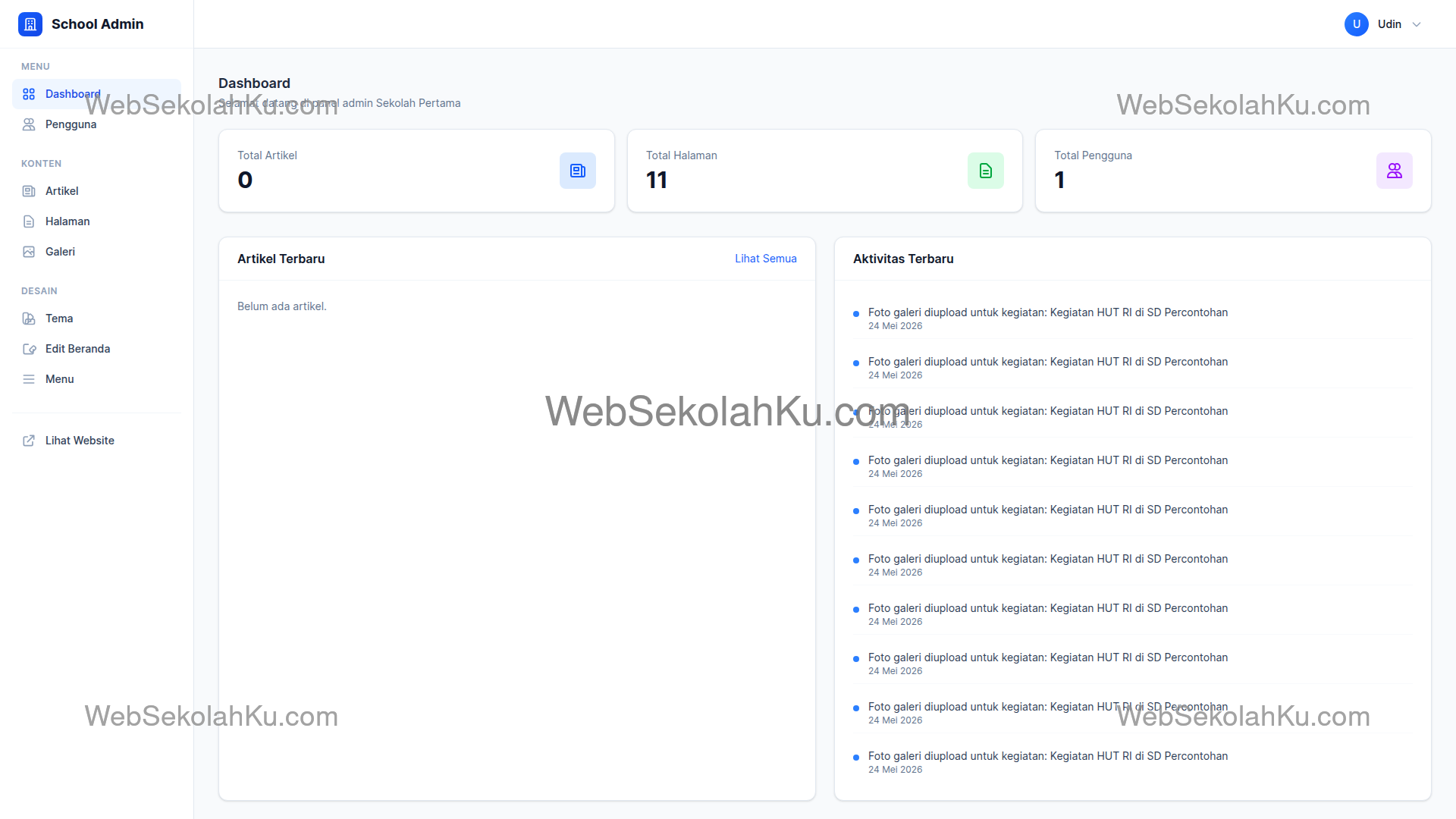 Panduan Website Sekolah - Dashboard