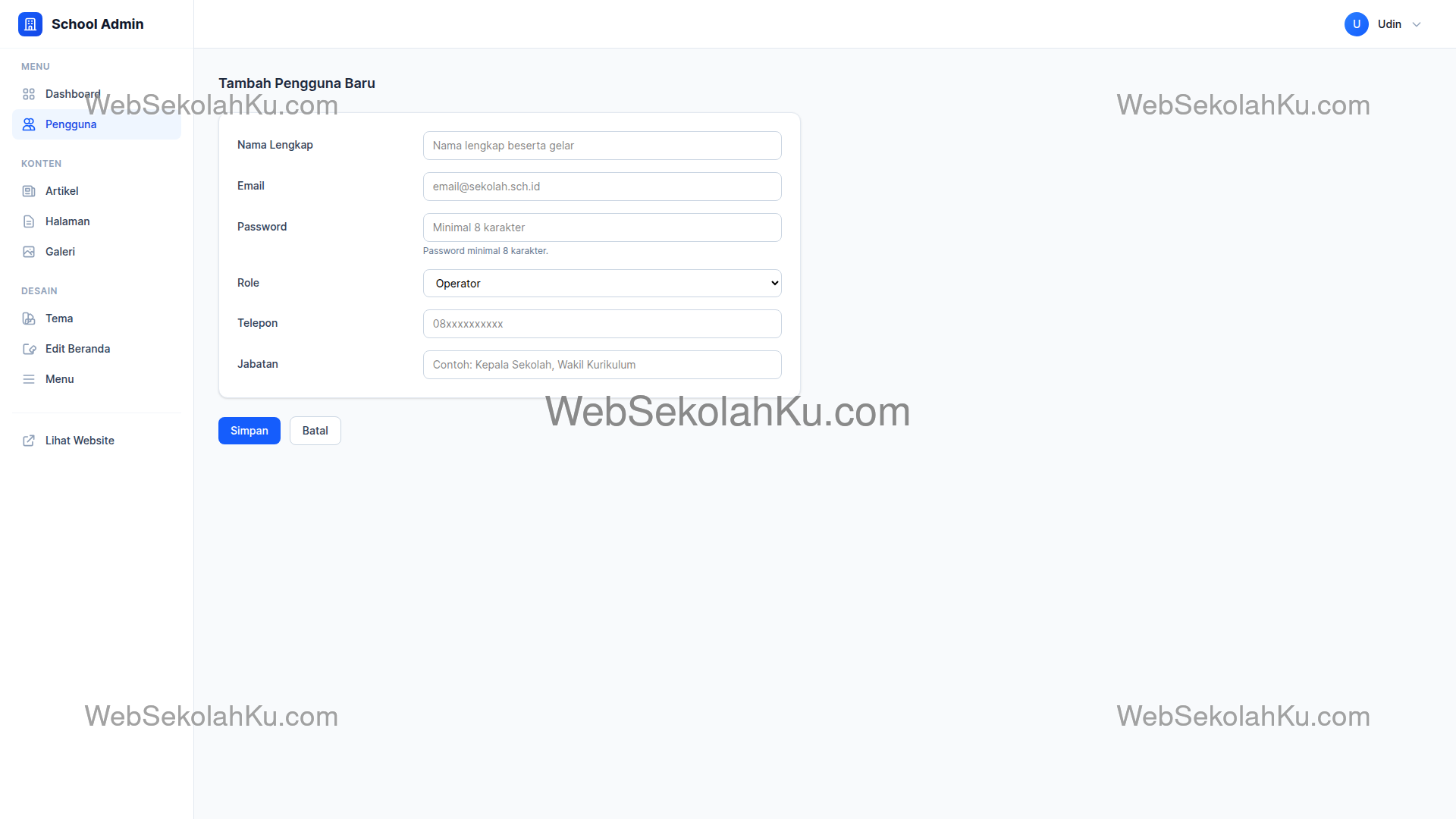 Panduan Website Sekolah - Menambah Pengguna Baru