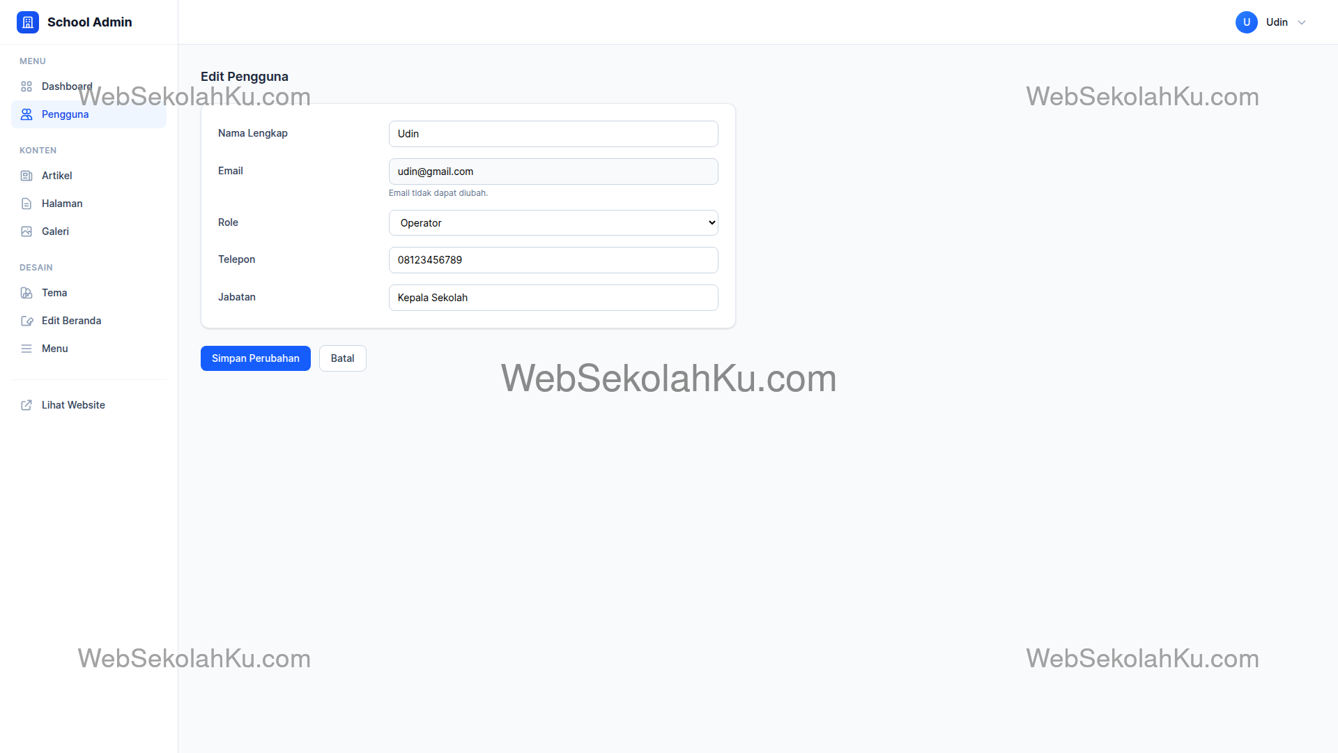 Panduan Website Sekolah - Mengedit Pengguna