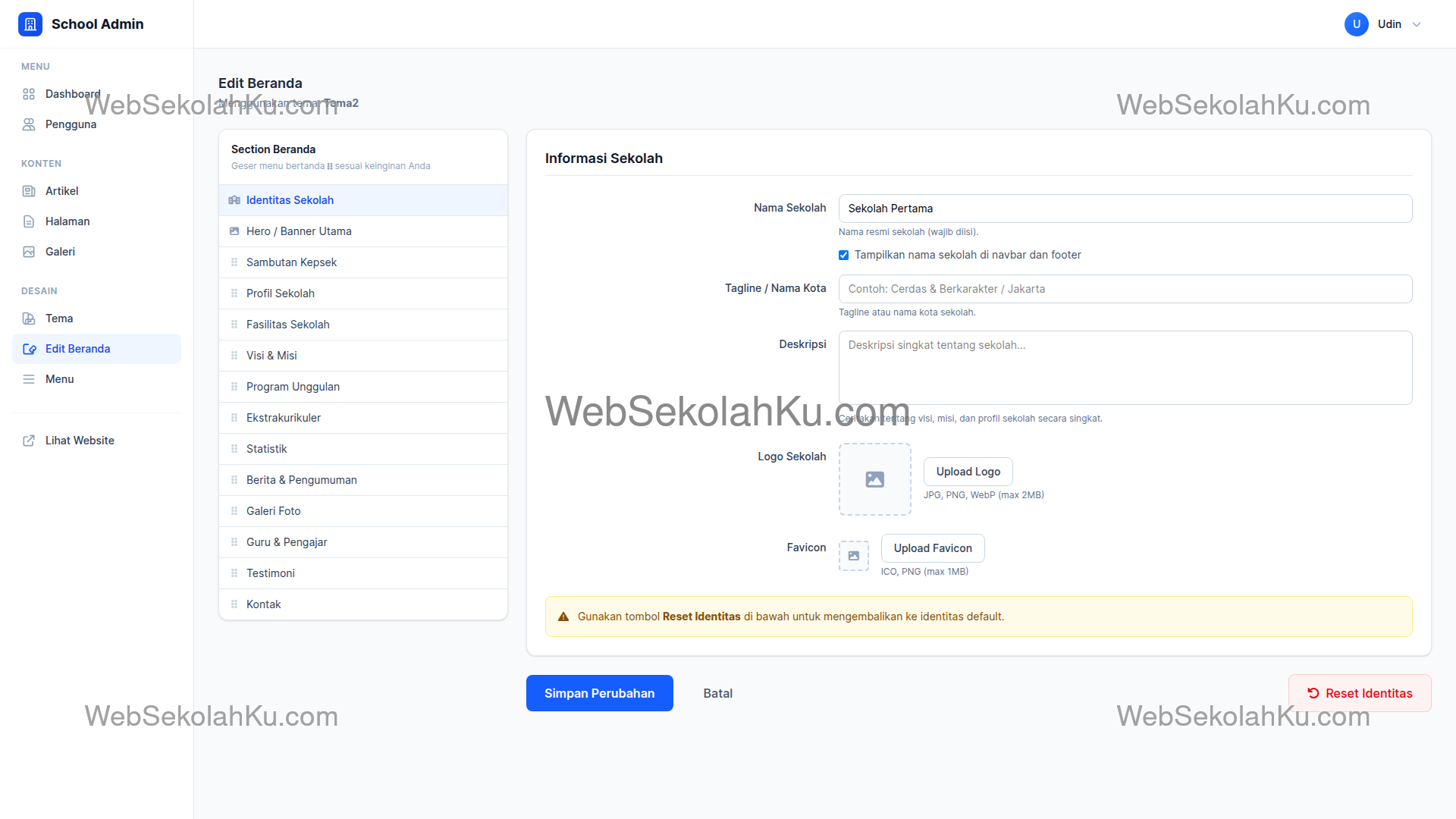 Panduan Website Sekolah - Identitas Sekolah