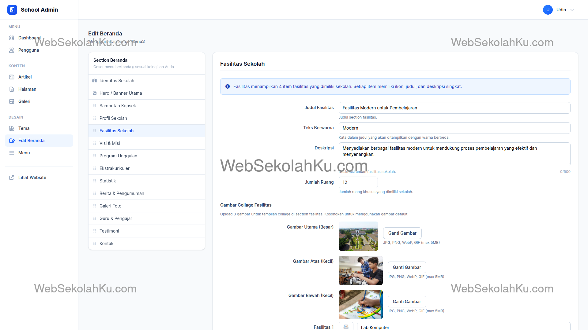 Panduan Website Sekolah - Fasilitas