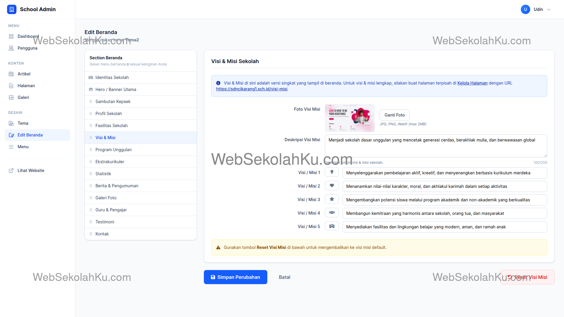 Panduan Website Sekolah - Visi Misi