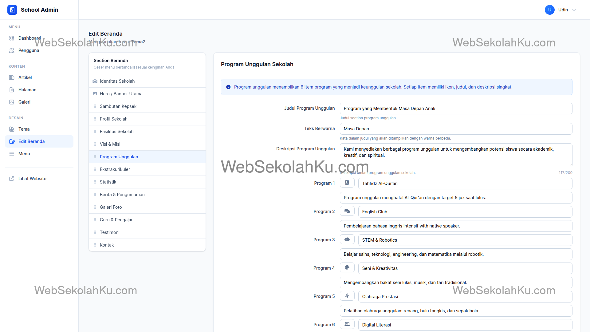 Panduan Website Sekolah - Program Unggulan