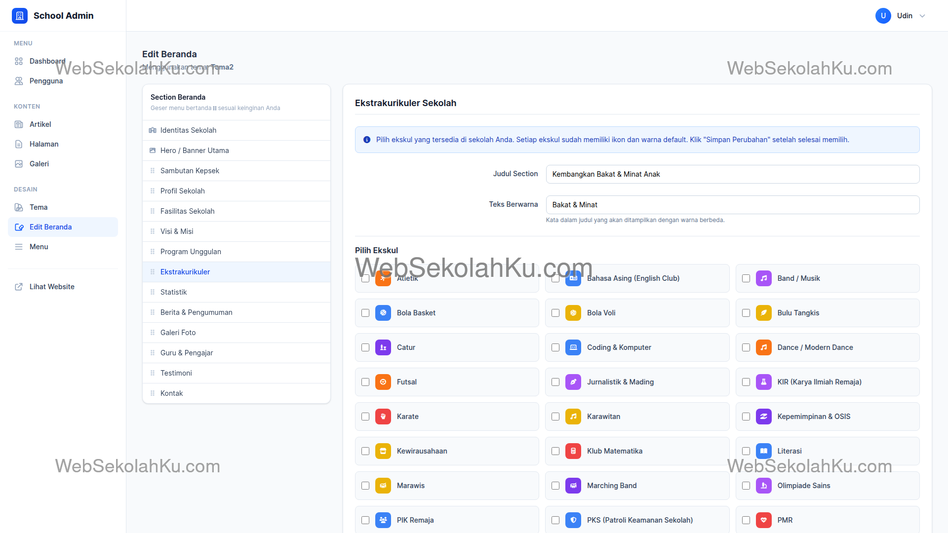 Panduan Website Sekolah - Ekstrakurikuler