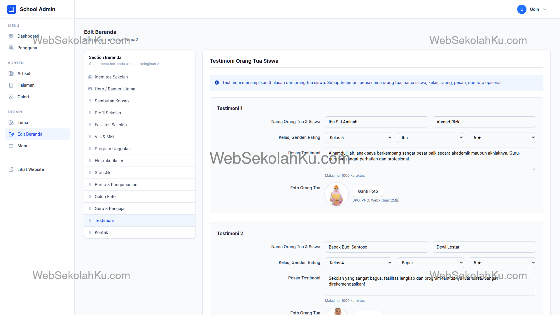 Panduan Website Sekolah - Testimoni