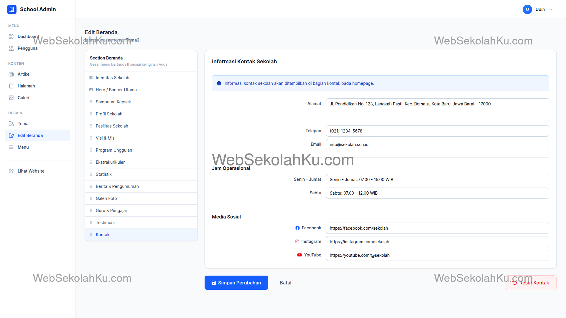 Panduan Website Sekolah - Kontak