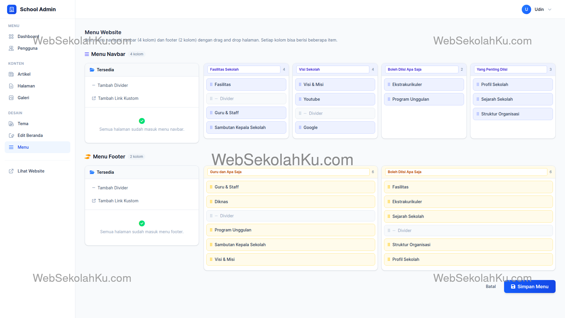 Panduan Website Sekolah - Manajemen Menu