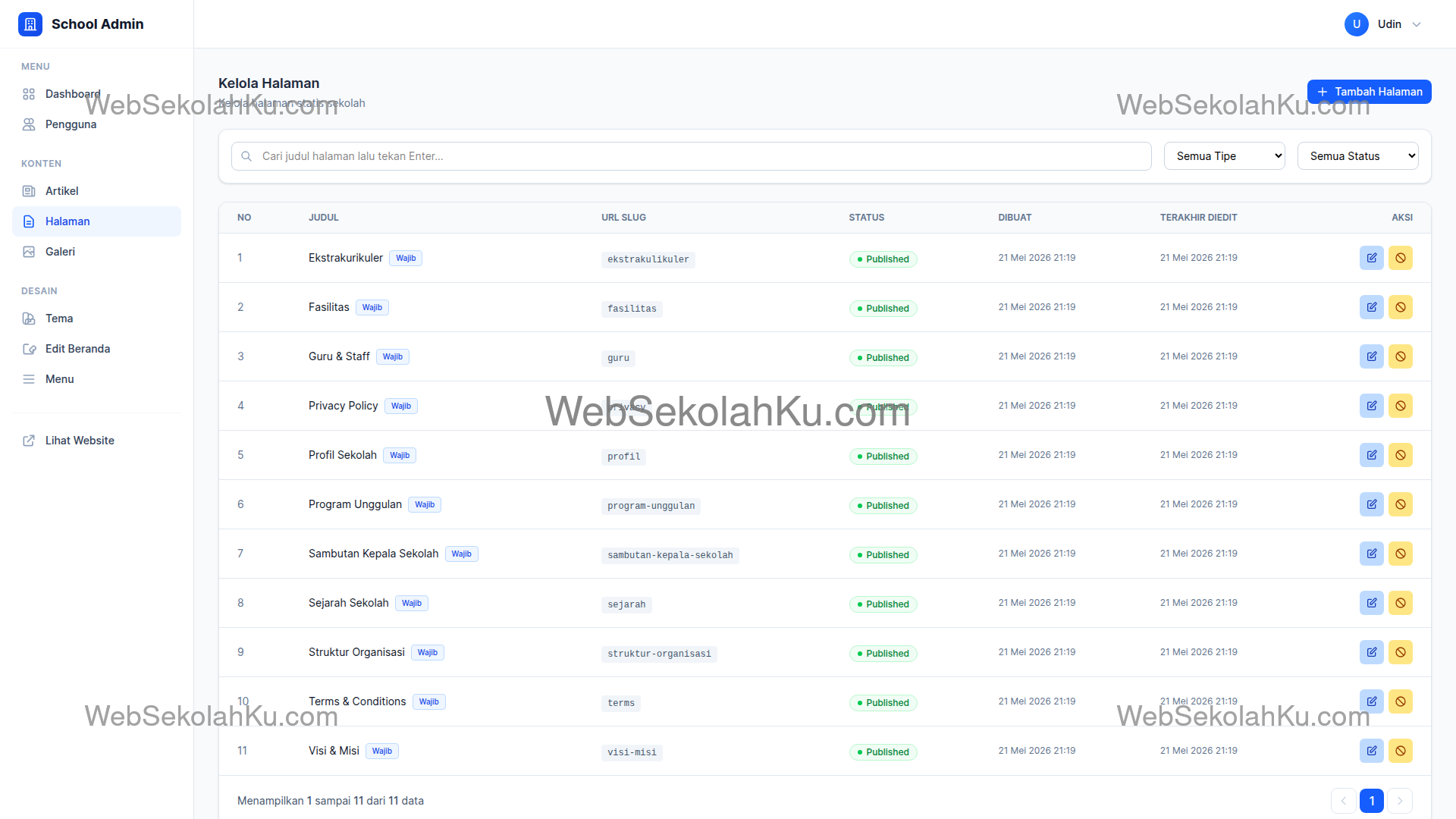 Panduan Website Sekolah - Manajemen Halaman