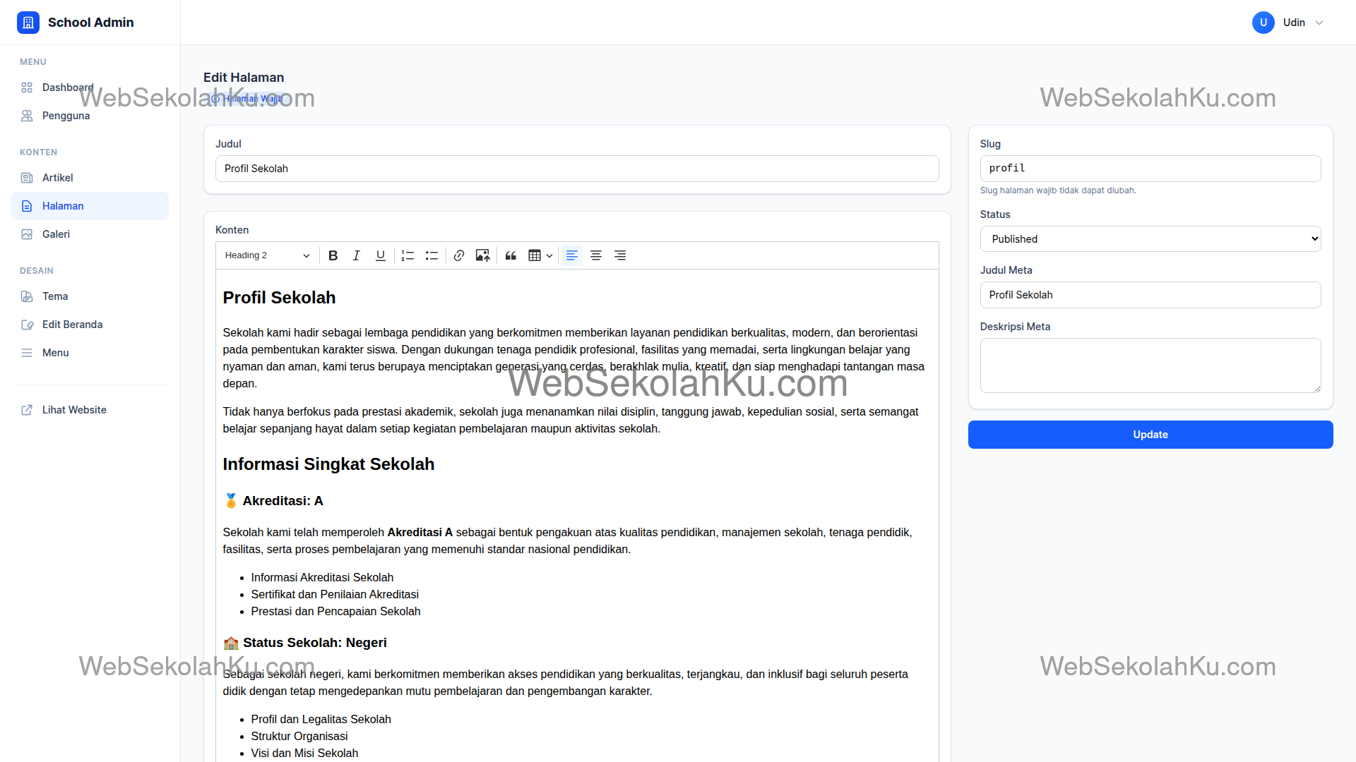 Panduan Website Sekolah - Mengedit Halaman Profil
