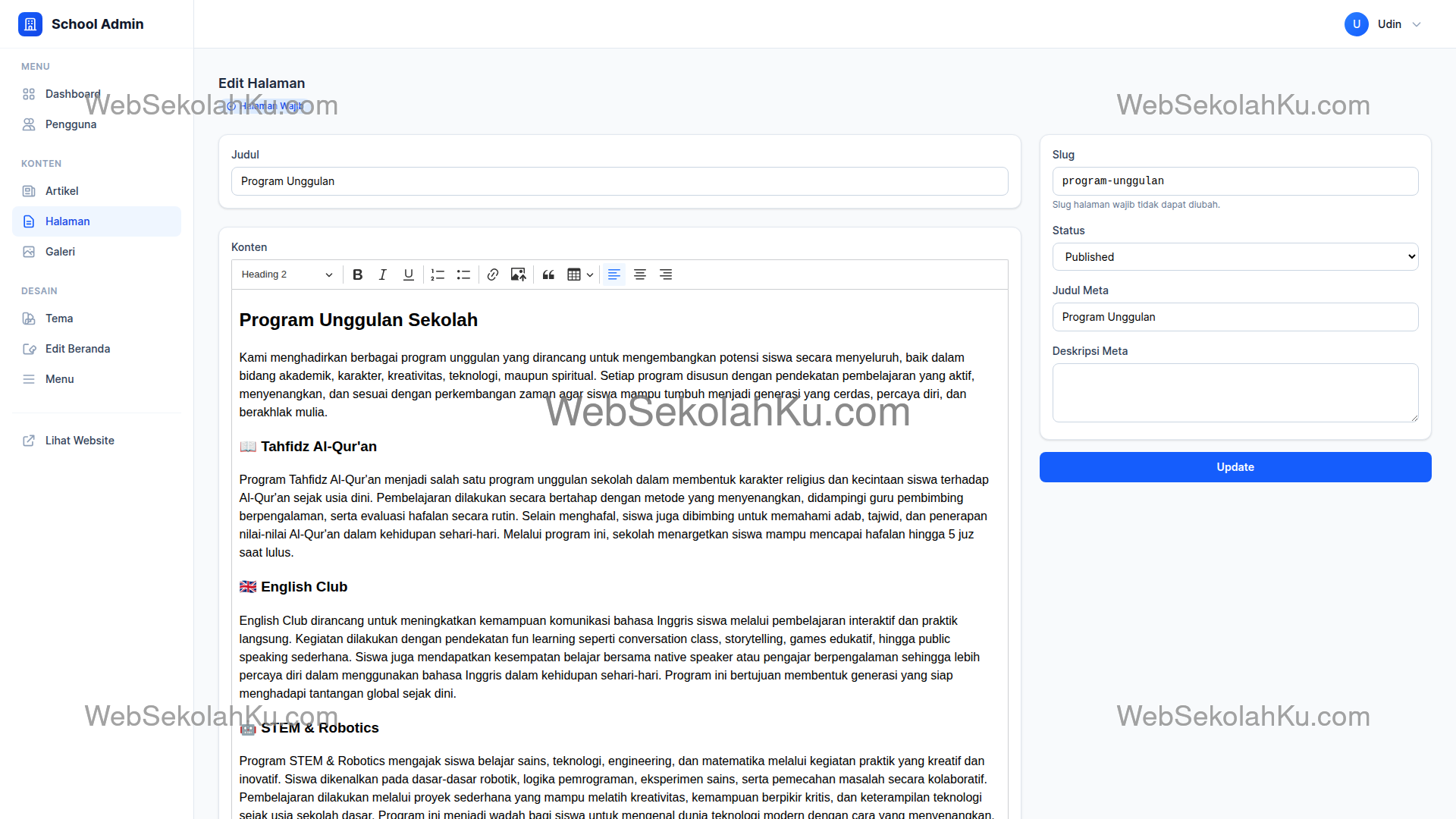 Panduan Website Sekolah - Mengedit Halaman Program Unggulan