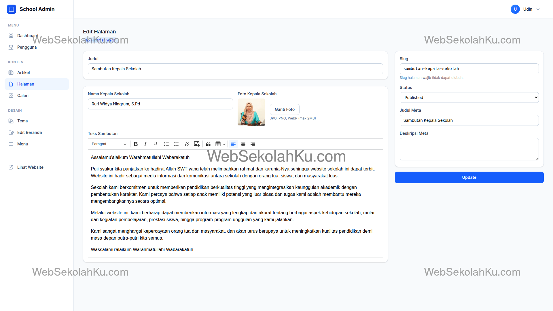 Panduan Website Sekolah - Mengedit Halaman Sambutan