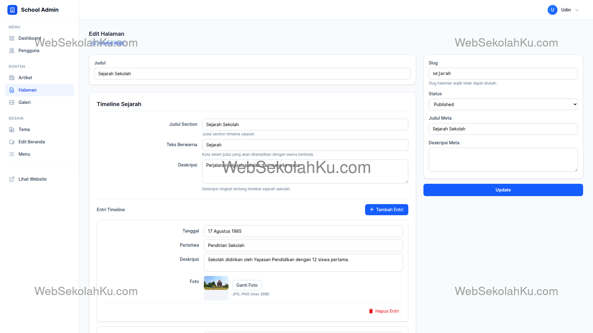 Panduan Website Sekolah - Mengedit Halaman Sejarah